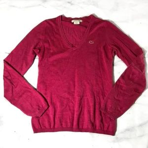Lacoste Raspberry Pink V-Neck Pullover Sweater